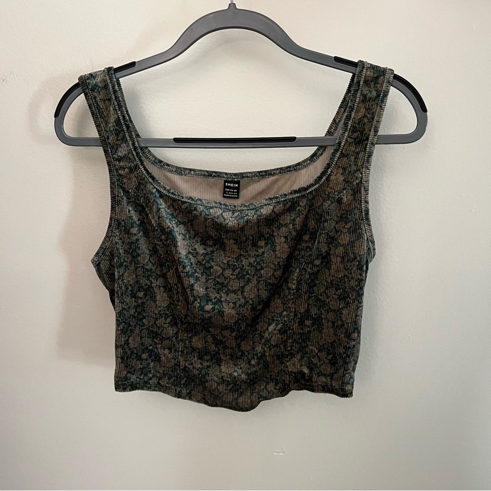Asymmetrical Floral Green Crop Top